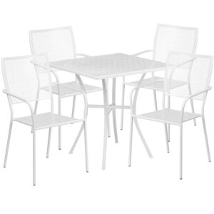 Wholesale 28'' Square White Indoor-Outdoor Steel Patio Table Set with 4 Square Back Chairs