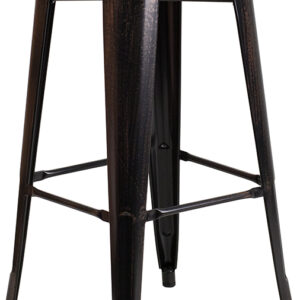 Wholesale 30" High Backless Black-Antique Gold Metal Barstool with Square Wood Seat
