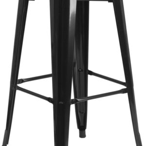 Wholesale 30'' High Backless Black Metal Indoor-Outdoor Barstool with Square Seat