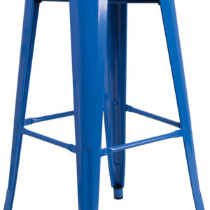 Wholesale 30" High Backless Blue Metal Barstool with Square Wood Seat