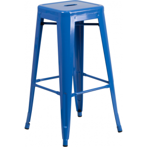Wholesale 30'' High Backless Blue Metal Indoor-Outdoor Barstool with Square Seat