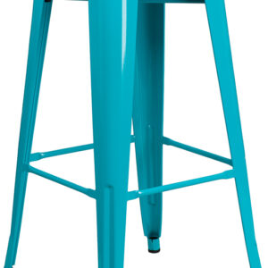 Wholesale 30" High Backless Crystal Teal-Blue Barstool with Square Wood Seat