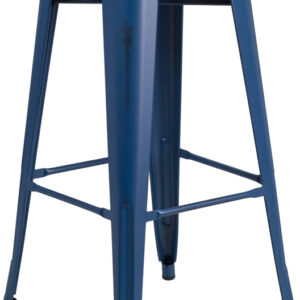 Wholesale 30'' High Backless Distressed Antique Blue Metal Indoor-Outdoor Barstool