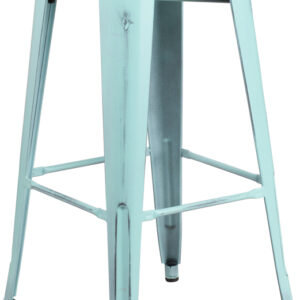 Wholesale 30'' High Backless Distressed Green-Blue Metal Indoor-Outdoor Barstool
