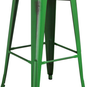 Wholesale 30'' High Backless Distressed Green Metal Indoor-Outdoor Barstool