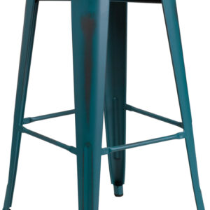 Wholesale 30'' High Backless Distressed Kelly Blue-Teal Metal Indoor-Outdoor Barstool