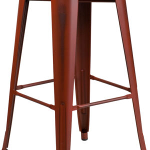 Wholesale 30'' High Backless Distressed Kelly Red Metal Indoor-Outdoor Barstool