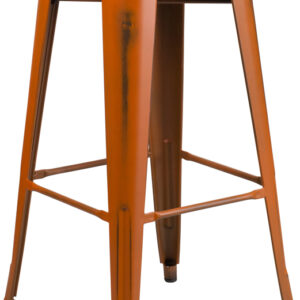 Wholesale 30'' High Backless Distressed Orange Metal Indoor-Outdoor Barstool