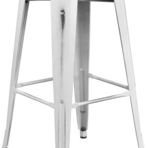 Wholesale 30'' High Backless Distressed White Metal Indoor-Outdoor Barstool