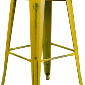 Wholesale 30'' High Backless Distressed Yellow Metal Indoor-Outdoor Barstool