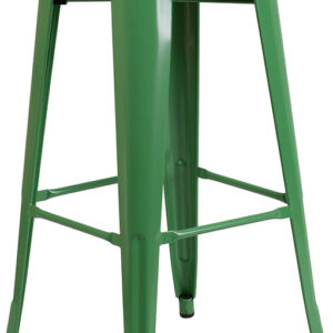 Wholesale 30" High Backless Green Metal Barstool with Square Wood Seat