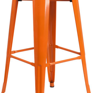 Wholesale 30'' High Backless Orange Metal Indoor-Outdoor Barstool with Square Seat