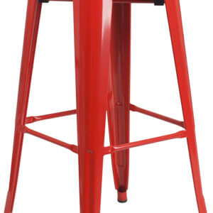 Wholesale 30" High Backless Red Metal Barstool with Square Wood Seat