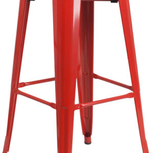 Wholesale 30'' High Backless Red Metal Indoor-Outdoor Barstool with Square Seat