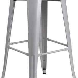 Wholesale 30" High Backless Silver Metal Barstool with Square Wood Seat