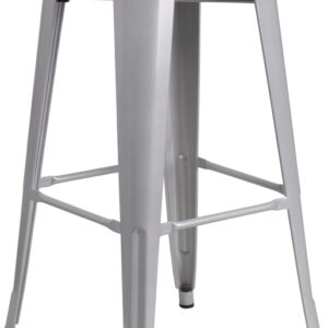 Wholesale 30'' High Backless Silver Metal Indoor-Outdoor Barstool with Square Seat
