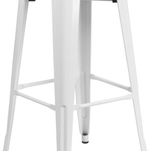 Wholesale 30'' High Backless White Metal Indoor-Outdoor Barstool with Square Seat
