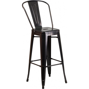 Wholesale 30'' High Black-Antique Gold Metal Indoor-Outdoor Barstool with Back