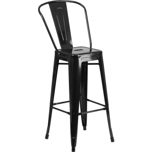 Wholesale 30'' High Black Metal Indoor-Outdoor Barstool with Back