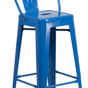Wholesale 30'' High Blue Metal Indoor-Outdoor Barstool with Back