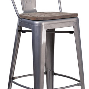 Wholesale 30" High Clear Coated Barstool with Back and Wood Seat