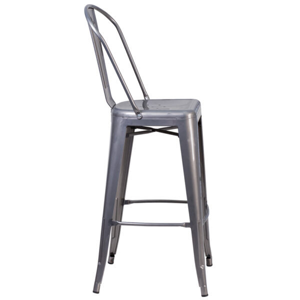 Lowest Price 30'' High Clear Coated Indoor Barstool with Back