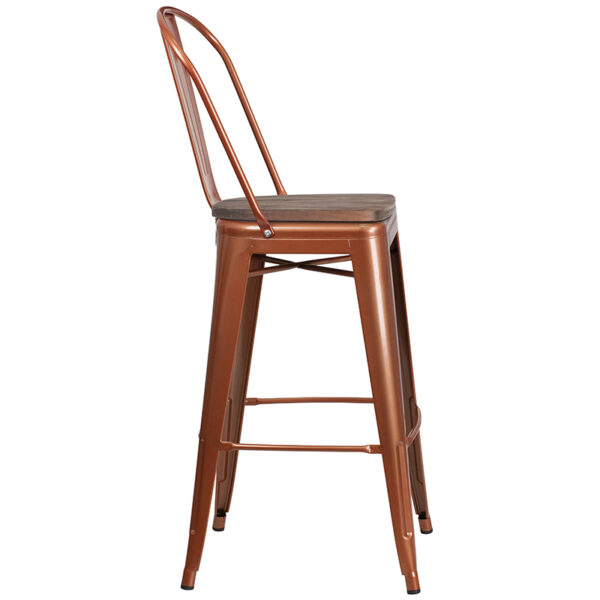 Lowest Price 30" High Copper Metal Barstool with Back and Wood Seat