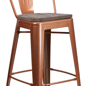 Wholesale 30" High Copper Metal Barstool with Back and Wood Seat