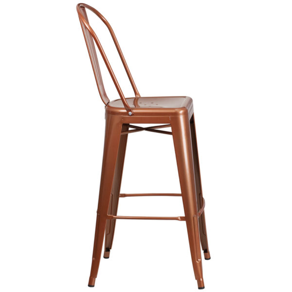 Lowest Price 30'' High Copper Metal Indoor-Outdoor Barstool with Back