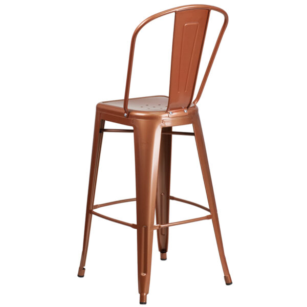 Bistro Style Bar Stool 30" Copper Metal Outdoor Stool