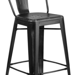 Wholesale 30'' High Distressed Black Metal Indoor-Outdoor Barstool with Back