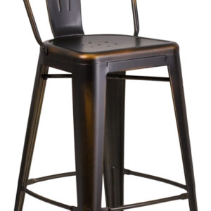 Wholesale 30'' High Distressed Copper Metal Indoor-Outdoor Barstool with Back