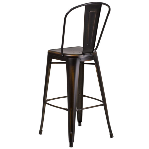 Bistro Style Bar Stool Distressed Copper Metal Stool