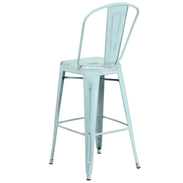 Bistro Style Bar Stool Distressed Gn-Blue Metal Stool