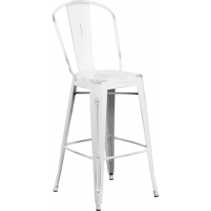 Wholesale 30'' High Distressed White Metal Indoor-Outdoor Barstool with Back