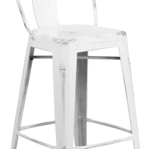 Wholesale 30'' High Distressed White Metal Indoor-Outdoor Barstool with Back