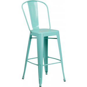 Wholesale 30'' High Mint Green Metal Indoor-Outdoor Barstool with Back