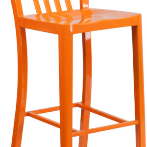 Wholesale 30'' High Orange Metal Indoor-Outdoor Barstool with Vertical Slat Back