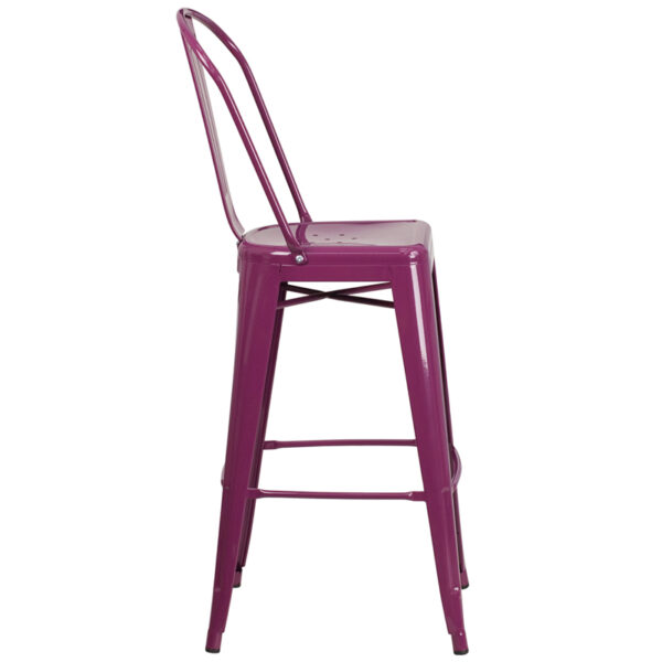 Lowest Price 30'' High Purple Metal Indoor-Outdoor Barstool with Back
