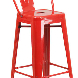 Wholesale 30'' High Red Metal Indoor-Outdoor Barstool with Back