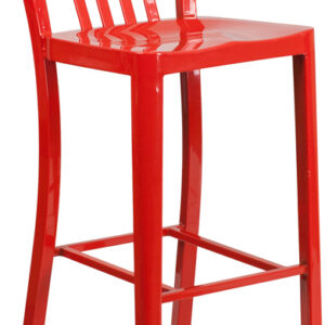 Wholesale 30'' High Red Metal Indoor-Outdoor Barstool with Vertical Slat Back
