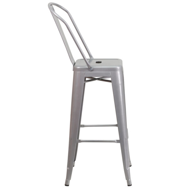 Lowest Price 30'' High Silver Metal Indoor-Outdoor Barstool with Back