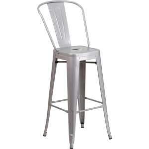 Wholesale 30'' High Silver Metal Indoor-Outdoor Barstool with Back