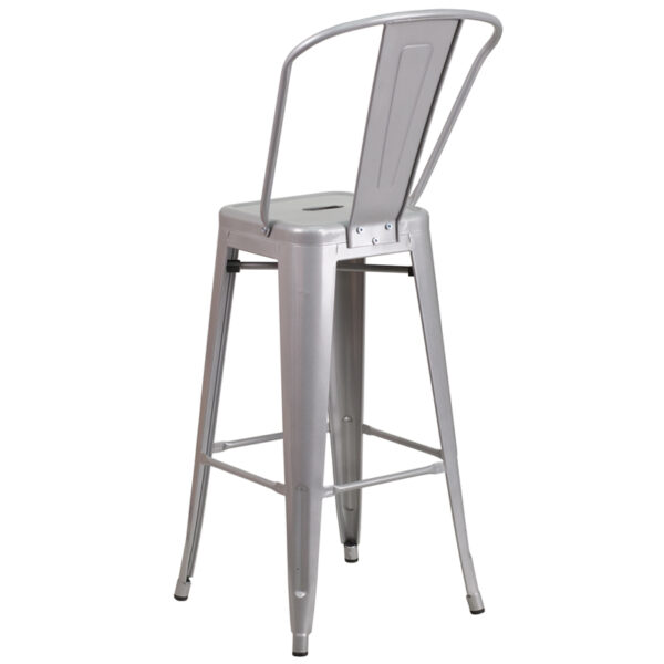 Bistro Style Bar Stool 30" Silver Metal Outdoor Stool
