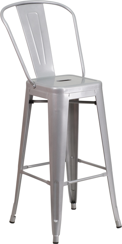Wholesale 30'' High Silver Metal Indoor-Outdoor Barstool with Back