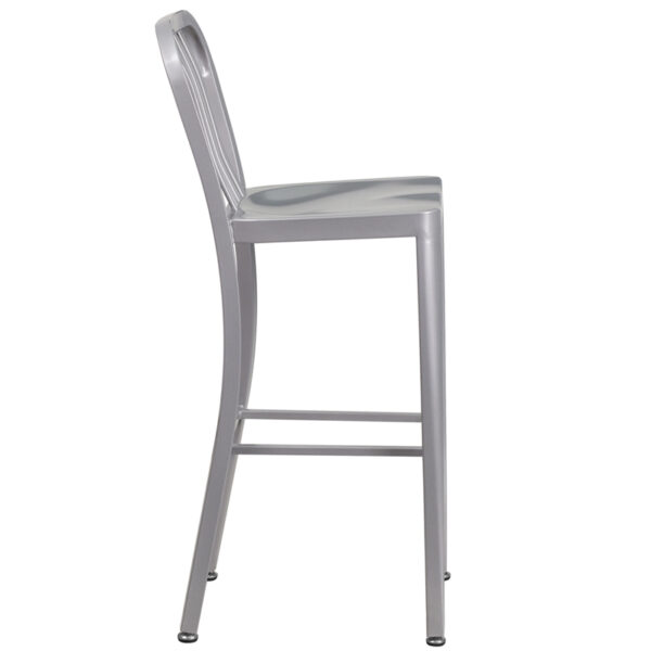 Lowest Price 30'' High Silver Metal Indoor-Outdoor Barstool with Vertical Slat Back