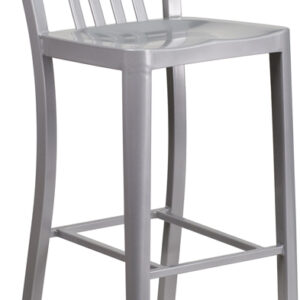 Wholesale 30'' High Silver Metal Indoor-Outdoor Barstool with Vertical Slat Back