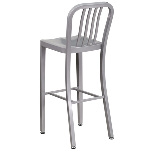 Industrial Style Modern Bar Stool 30" Silver Metal Outdoor Stool