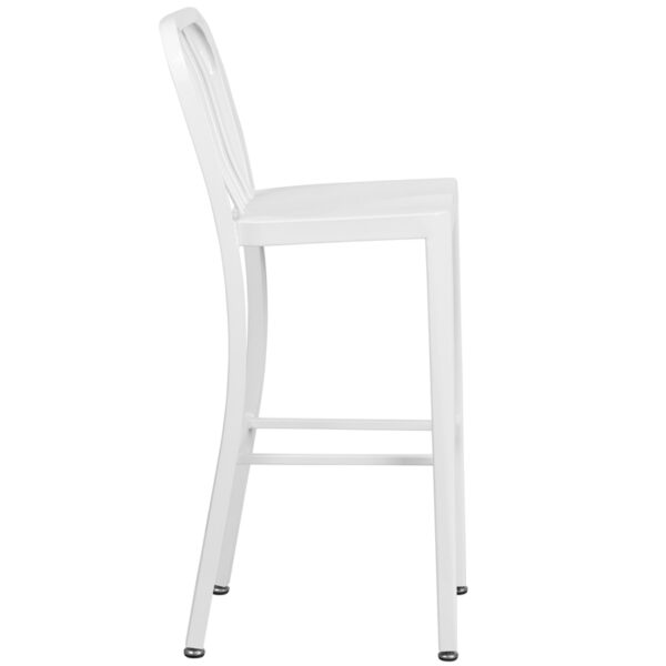 Lowest Price 30'' High White Metal Indoor-Outdoor Barstool with Vertical Slat Back