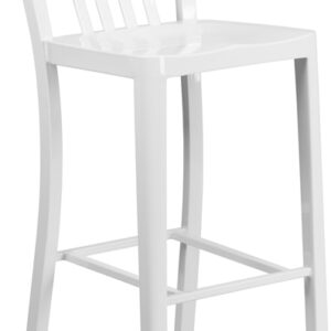 Wholesale 30'' High White Metal Indoor-Outdoor Barstool with Vertical Slat Back